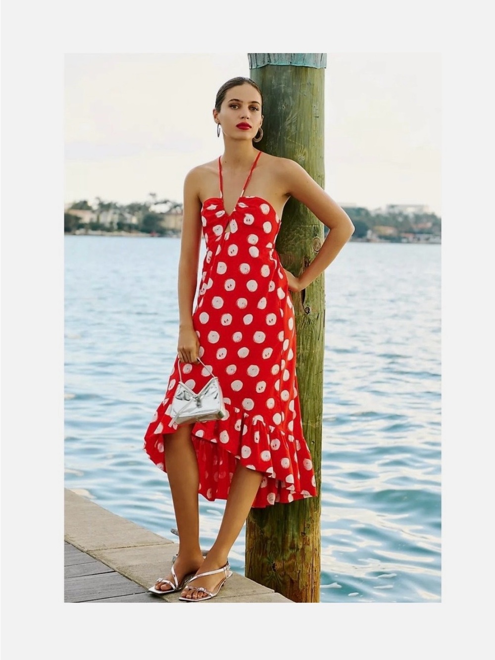 NWOT Plenty by Tracy Reese Red Polka Dot High-Low Halter Dress